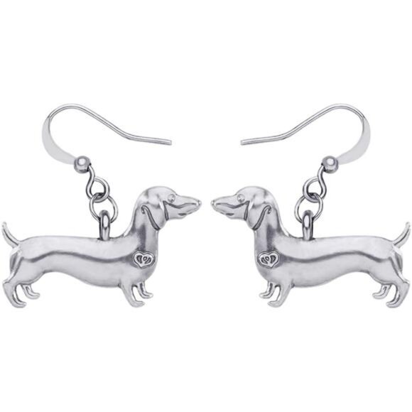 Jewelry - Enamel Alloy Dachshund Dog Earrings - Cute Dangle Drop Fashion Jewelry for Women